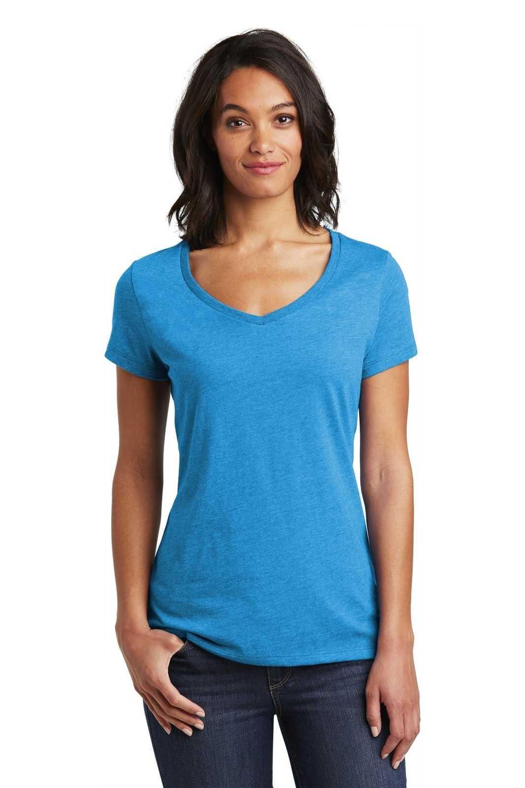 District DT6503 Women's Very Important Tee V-Neck - Heathered Bright Turquoise - HIT a Double - 1