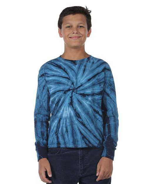 Dyenomite 24BCY Youth Cyclone Tie Dye Long Sleeve T-Shirt - Navy - HIT a Double