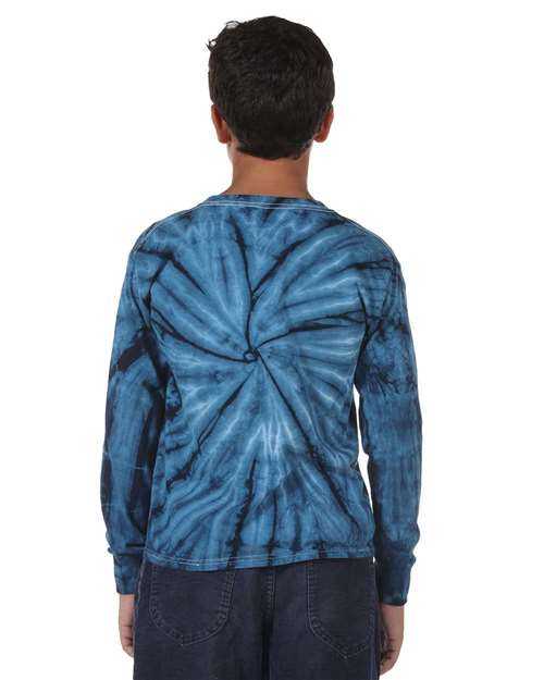 Dyenomite 24BCY Youth Cyclone Tie Dye Long Sleeve T-Shirt - Navy - HIT a Double
