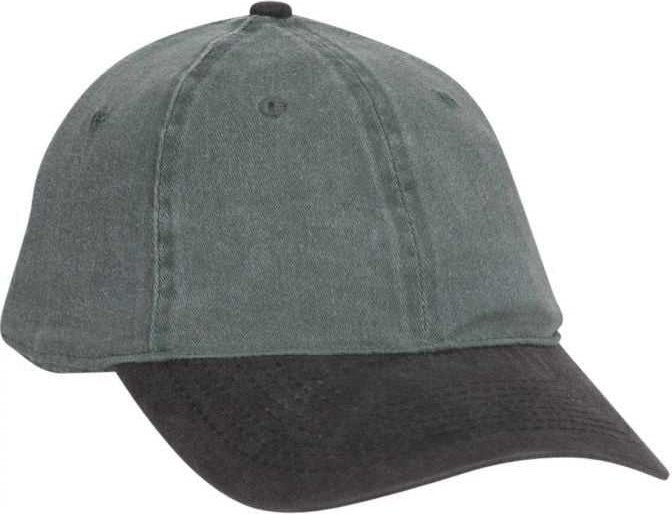 OTTO 10-271 Stretchable Washed Pigment Dyed Cotton Twill Low Profile Pro Style Soft Crown Cap - Black Dark Green - HIT a Double - 1