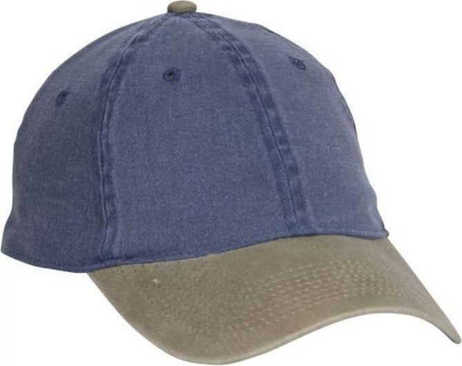OTTO 10-271 Stretchable Washed Pigment Dyed Cotton Twill Low Profile Pro Style Soft Crown Cap - Khaki Navy - HIT a Double - 1