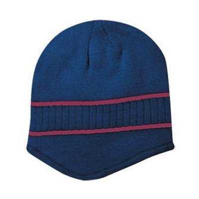 OTTO 100-630 100% Acrylic Knit Beanie with Stripes - Navy Maroon - HIT a Double - 1