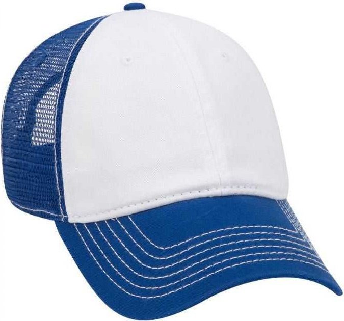 OTTO 121-858 Superior Garment Washed Cotton Twill Low Profile Pro Style Mesh Back Cap - Royal White Royal - HIT a Double - 1