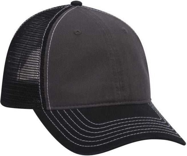 OTTO 121-858 Superior Garment Washed Cotton Twill Low Profile Pro Style Mesh Back Cap - Black Charcoal Black - HIT a Double - 1