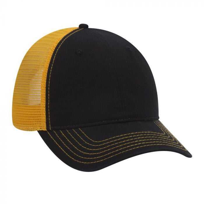 OTTO 121-858 Superior Garment Washed Cotton Twill Low Profile Pro Style Mesh Back Cap - Black Black Gold - HIT a Double - 1