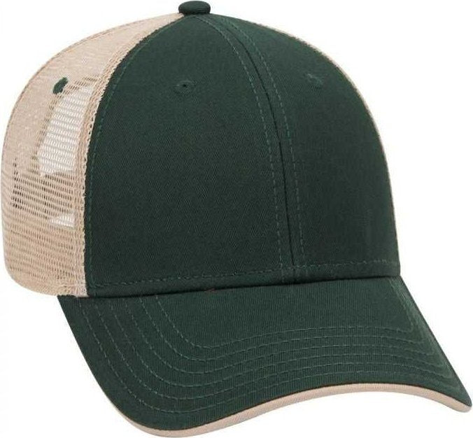 OTTO 122-945 Superior Cotton Twill Flipped Edge Visor Low Profile Pro Style Mesh Back Cap - Dark Green Dark Green Khaki - HIT a Double - 1
