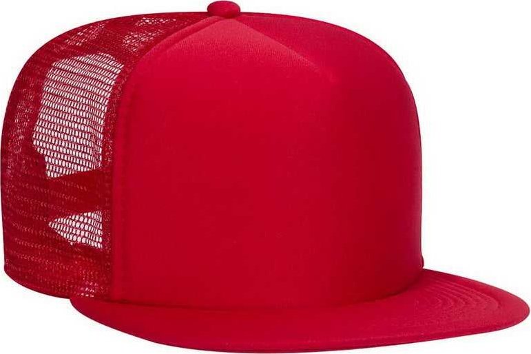 OTTO 132-1037 Polyester Foam Front Flat Visor High Crown Golf Style Mesh Back Cap - Red - HIT a Double - 1