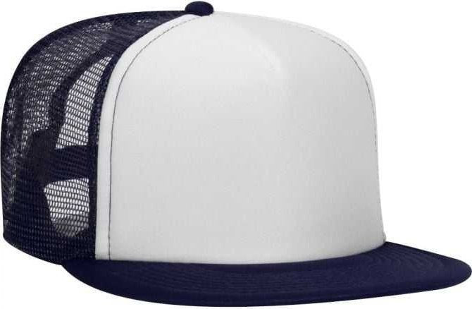 OTTO 132-1037 Polyester Foam Front Flat Visor High Crown Golf Style Mesh Back Cap - Navy White Navy - HIT a Double - 1