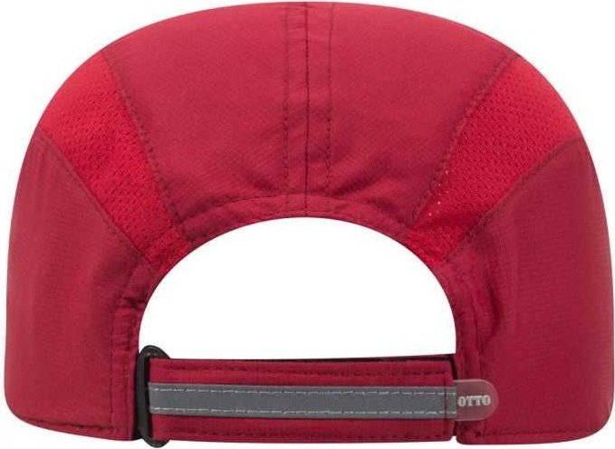 OTTO 133-1240 6 Panel Polyester Pongee with Mesh Inserts and Reflective Sandwich Visor Running Cap - Red - HIT a Double - 1
