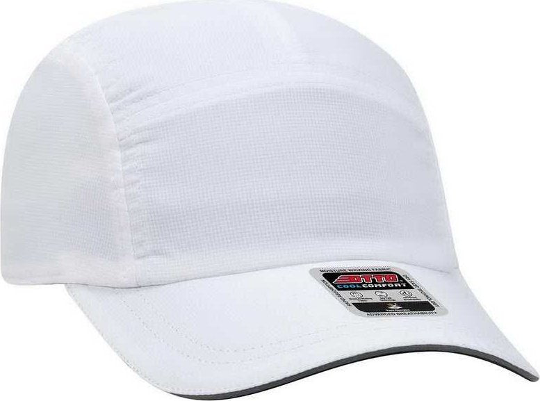 OTTO 133-1252 5 Panel Polyester Pongee Reflective Sandwich Visor Running Cap - White - HIT a Double - 1