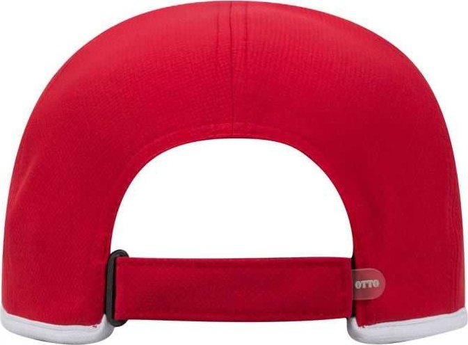 OTTO 133-1254 6 Panel UPF 50+ Cool Comfort Performance Stretchable Knit with Cool Mesh Insert and Binding Trim Visor Running Cap - Red White - HIT a Double - 1