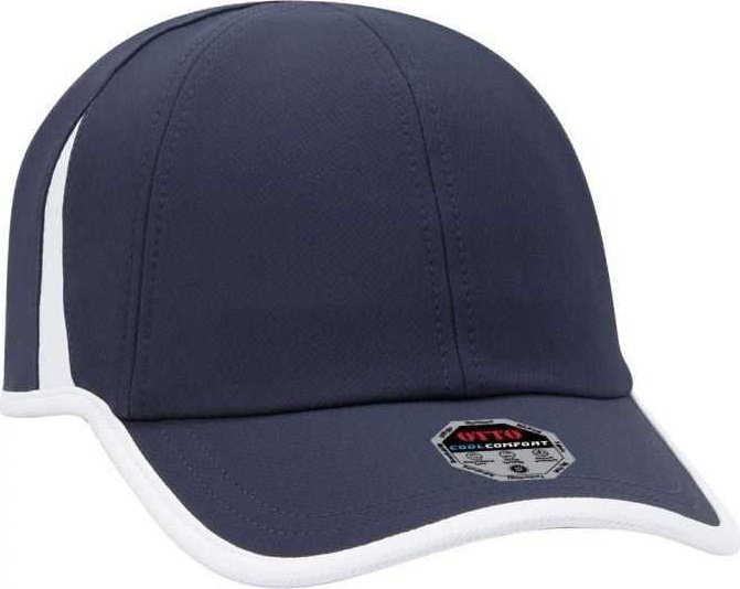 OTTO 133-1254 6 Panel UPF 50+ Cool Comfort Performance Stretchable Knit with Cool Mesh Insert and Binding Trim Visor Running Cap - Navy White - HIT a Double - 1