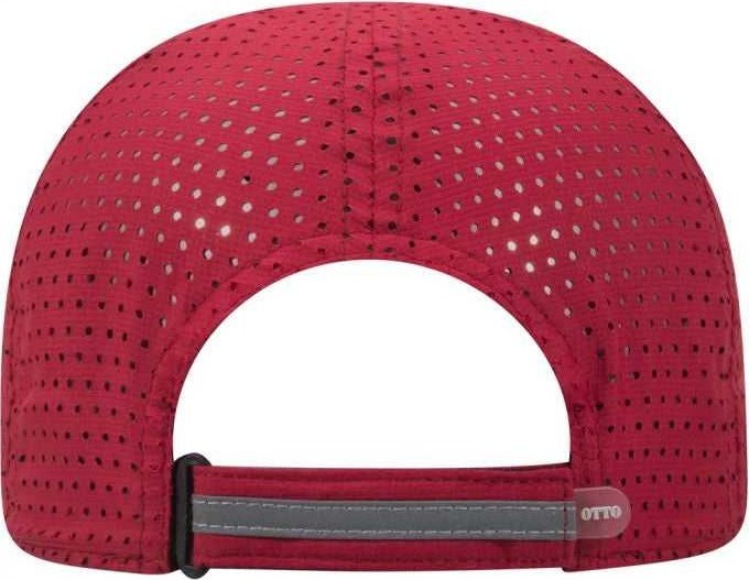 OTTO 133-1258 6 Panel Textured Polyester Pongee with Mesh Inserts Reflective Sandwich Visor Running Cap - Red - HIT a Double - 1