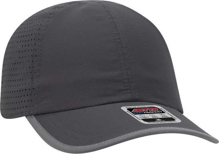 OTTO 133-1258 6 Panel Textured Polyester Pongee with Mesh Inserts Reflective Sandwich Visor Running Cap - Charcoal Gray - HIT a Double - 1