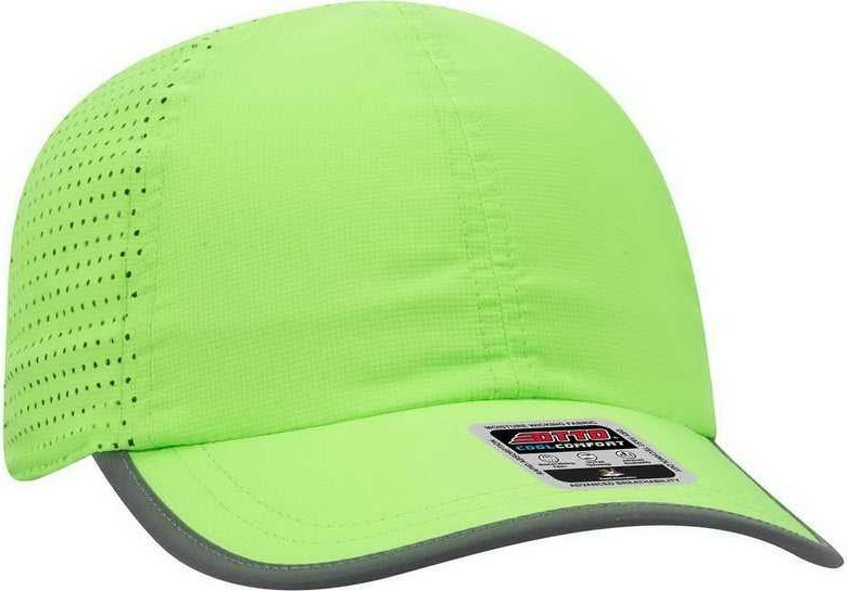 OTTO 133-1258 6 Panel Textured Polyester Pongee with Mesh Inserts Reflective Sandwich Visor Running Cap - Neon Green - HIT a Double - 1