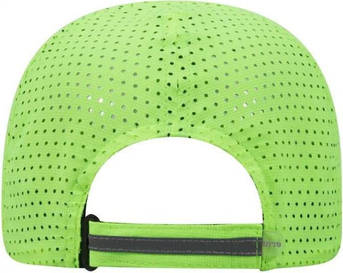 OTTO 133-1258 6 Panel Textured Polyester Pongee with Mesh Inserts Reflective Sandwich Visor Running Cap - Neon Green - HIT a Double - 1