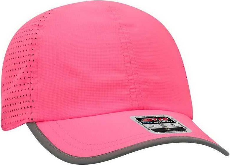 OTTO 133-1258 6 Panel Textured Polyester Pongee with Mesh Inserts Reflective Sandwich Visor Running Cap - Neon Pink - HIT a Double - 1