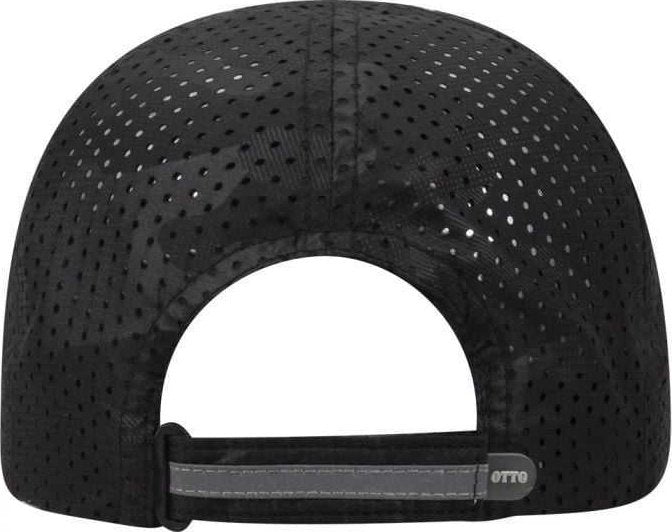 OTTO 133-1258 6 Panel Textured Polyester Pongee with Mesh Inserts Reflective Sandwich Visor Running Cap - Black Camo - HIT a Double - 1