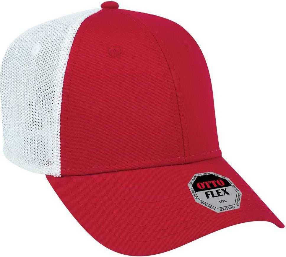 OTTO 135-1230 Flex 6 Panel Low Profile Mesh Back Style Cap - Red Red White - HIT a Double - 1
