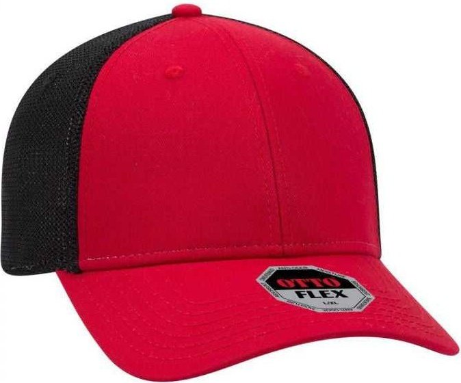 OTTO 135-1230 Flex 6 Panel Low Profile Mesh Back Style Cap - Red Red Black - HIT a Double - 1