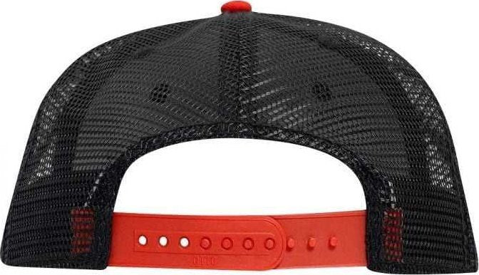 OTTO 141-1070 Superior Cotton Twill Round Flat Visor 6 Panel Pro Style Mesh Back Trucker Snapback Hat - Red Black Black - HIT a Double - 1