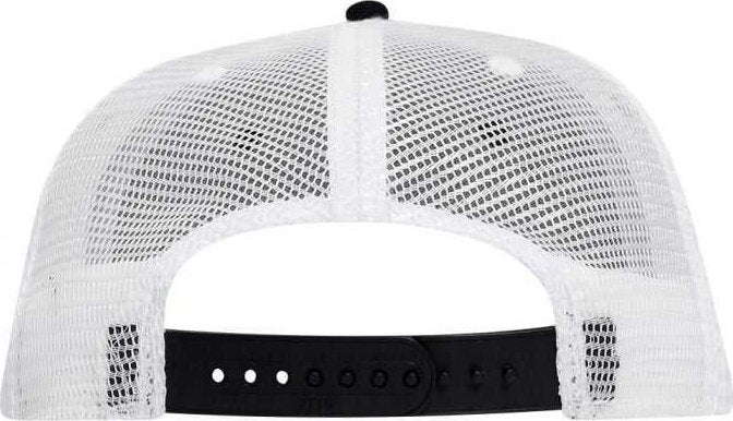 OTTO 141-1070 Superior Cotton Twill Round Flat Visor 6 Panel Pro Style Mesh Back Trucker Snapback Hat - Black Black White - HIT a Double - 1