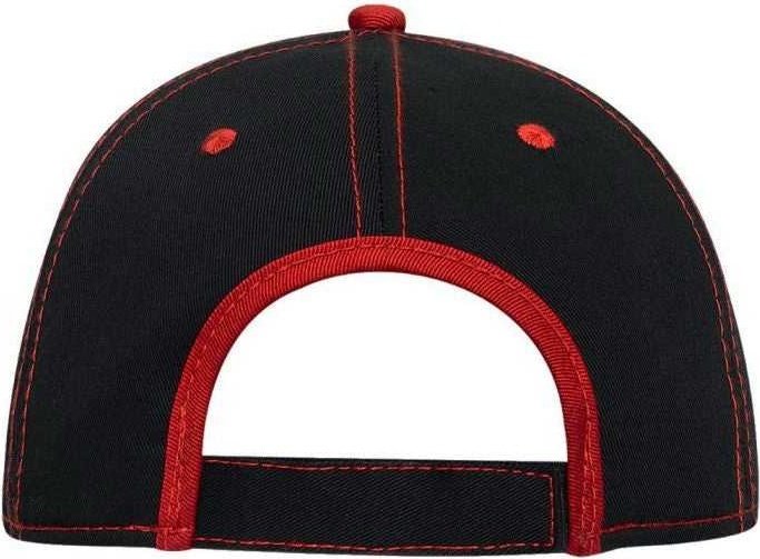 OTTO 147-1071 Superior Cotton Twill w/ Contrast Stitching Binding Trim Visor 6 Panel Low Profile Baseball Cap - Black Red - HIT a Double - 1