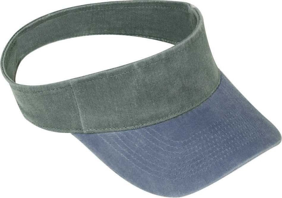 OTTO 15-280 Washed Pigment Dyed Cotton Twill 8 Rows Stitching Sun Visors - Navy Dark Green - HIT a Double - 1