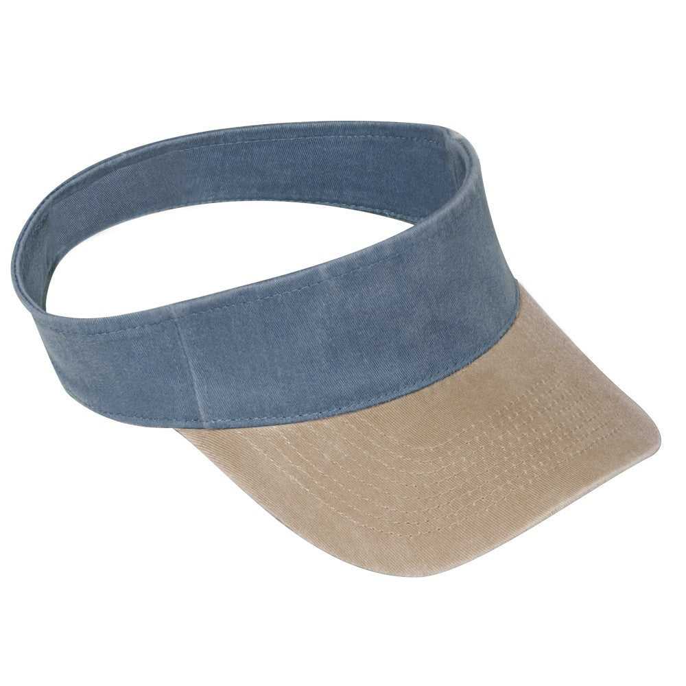 OTTO 15-280 Washed Pigment Dyed Cotton Twill 8 Rows Stitching Sun Visors - Khaki Navy - HIT a Double - 1