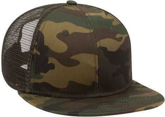 OTTO 153-1120 Otto Snap Camouflage 6 Panel Mid Profile Mesh Back Trucker Snapback Cap - Dark Green Brown Dark Olive Green - HIT a Double - 1