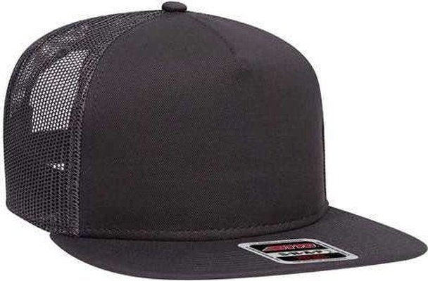 OTTO 154-1124 Superior Cotton Twill Round Flat Visor 5 Panel Pro Style Mesh Back Trucker Snapback Hat - Charcoal Gray - HIT a Double - 1