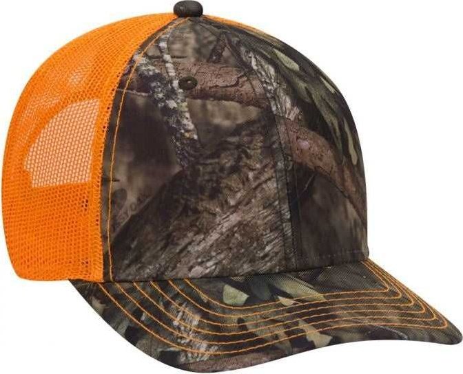 OTTO 171-1293 Mossy Oak Camouflage Superior Polyester Twill 6 Panel Low Profile Mesh Back Baseball Cap - Break Up Country Neon Orange - HIT a Double - 1