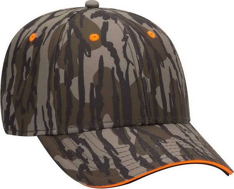 OTTO 171-1294 Mossy Oak Camouflage Superior Polyester Twill Sandwich Visor 6 Panel Low Profile Baseball Cap - Bottomland - HIT a Double - 1