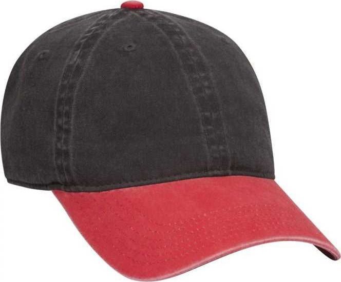 OTTO 18-202 Washed Pigment Dyed Cotton Twill Low Profile Pro Style Unstructured Soft Crown Cap - Red Black - HIT a Double - 1