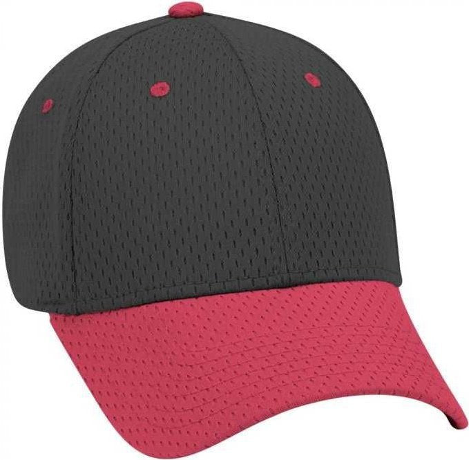 OTTO 19-366 Polyester Pro Mesh Gray Undervisor Low Profile Pro Style Structured Firm Front Panel Cap - Red Black - HIT a Double - 1