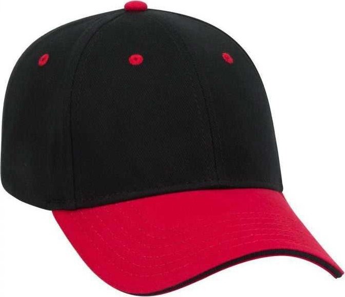 OTTO 23-255 Brushed Bull Denim Sandwich Visor Low Profile Pro Style Cap with Loop Closure - Red Black Black - HIT a Double - 1