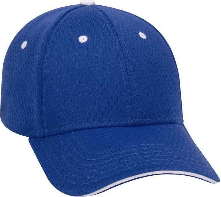 OTTO 23-368 Polyester Pro Mesh Sandwich Visor Low Profile Pro Style Structured Firm Front Panel Cap - Royal Royal White - HIT a Double - 1