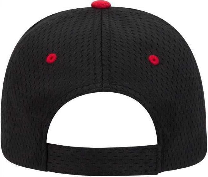 OTTO 23-368 Polyester Pro Mesh Sandwich Visor Low Profile Pro Style Structured Firm Front Panel Cap - Black Black Red - HIT a Double - 1
