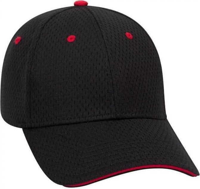 OTTO 23-368 Polyester Pro Mesh Sandwich Visor Low Profile Pro Style Structured Firm Front Panel Cap - Black Black Red - HIT a Double - 1