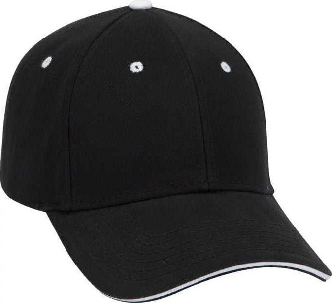 OTTO 23-370 Superior Brushed Cotton Twill Sandwich Visor Low Profile Pro Style Structured Firm Front Panel Cap - Black Black White - HIT a Double - 1