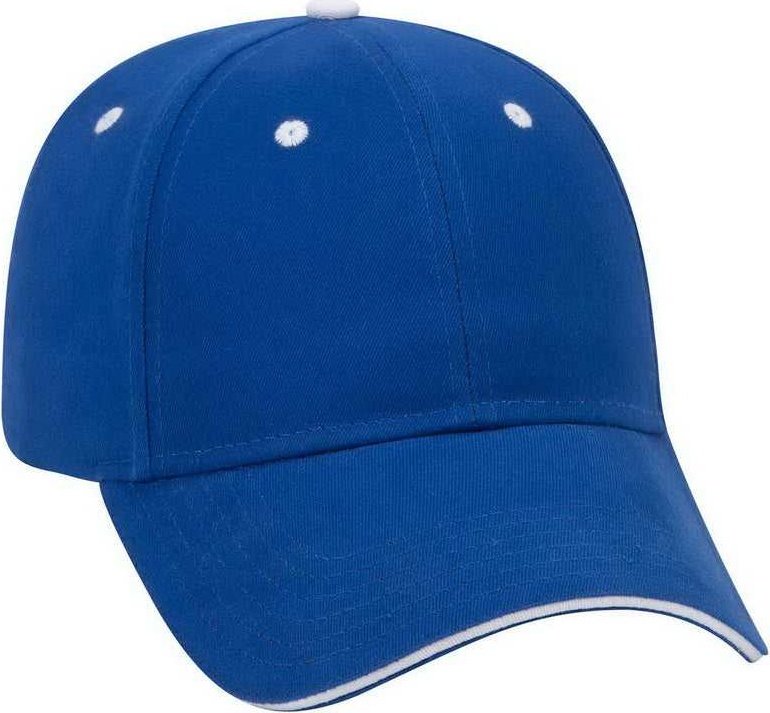 OTTO 23-430 Brushed Cotton Twill Sandwich Visor Low Profile Pro Style Cap with 6 Embroidered Eyelets - Royal Royal White - HIT a Double - 1