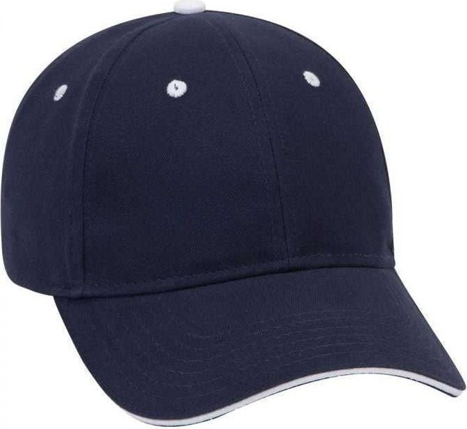OTTO 23-430 Brushed Cotton Twill Sandwich Visor Low Profile Pro Style Cap with 6 Embroidered Eyelets - Navy Navy White - HIT a Double - 1