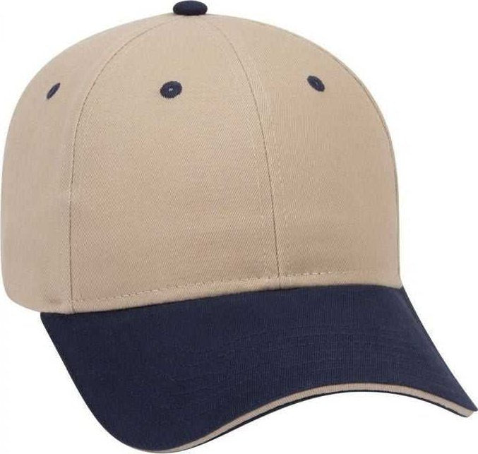 OTTO 23-430 Brushed Cotton Twill Sandwich Visor Low Profile Pro Style Cap with 6 Embroidered Eyelets - Navy Khaki Khaki - HIT a Double - 1