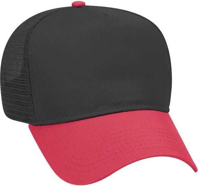 OTTO 32-285 100% Nylon Mesh Back Cotton Twill 5 Panel Pro Style Mesh Back Cap - Red Black - HIT a Double - 1
