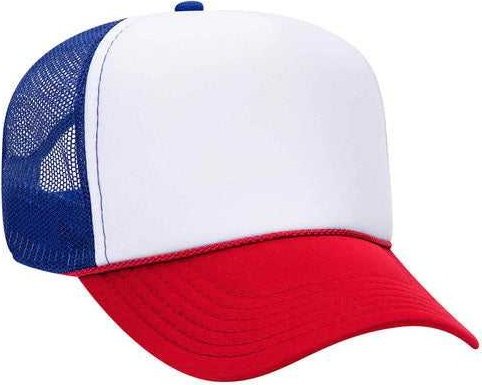 OTTO 32-467 Polyester Foam Front 5 Panel Pro Style Mesh Back Cap - Red White Royal - HIT a Double - 1