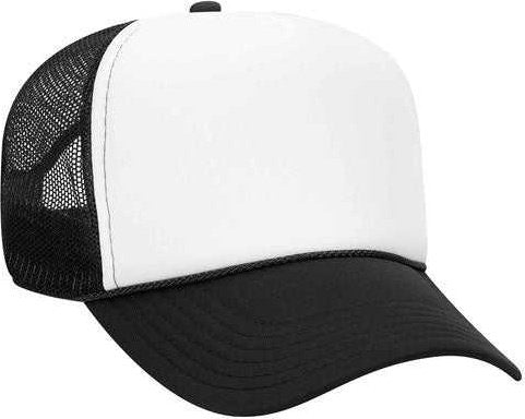 OTTO 32-467 Polyester Foam Front 5 Panel Pro Style Mesh Back Cap - Black White Black - HIT a Double - 1