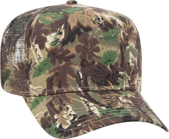 OTTO 47-049 Camouflage 5 Panel Mid Crown Mesh Back Trucker Cap - Light Loden Brown Kelly - HIT a Double - 1
