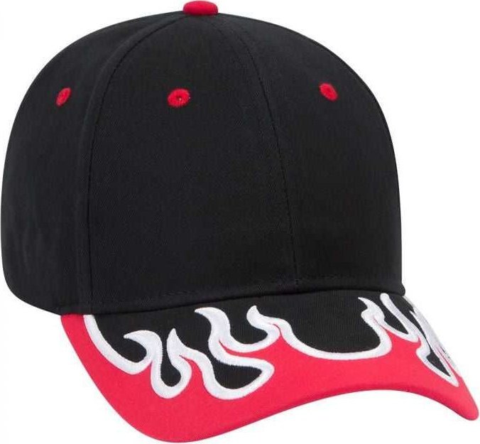 OTTO 58-589 Flame Pattern Visor Brushed Cotton Twill Low Profile Pro Style Structured Firm Front Panel Cap - Black Red White - HIT a Double - 1