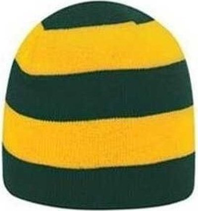 OTTO 82-1053 100% Acrylic Knit 8 1/2&quot; Striped Beanie - Dark Green Gold - HIT a Double - 1