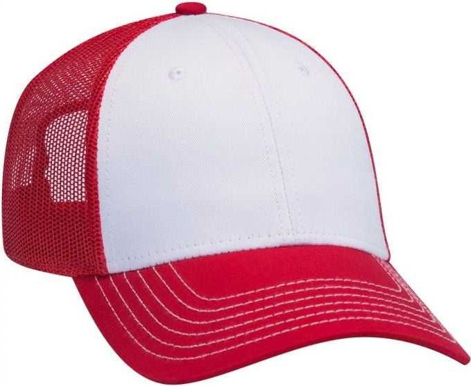 OTTO 83-1239 6 Panel Low Profile Mesh Back Trucker Hat - Red White Red - HIT a Double - 1